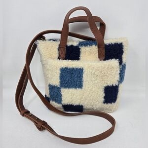 Madewell Cream and Blue Checkered Crossbody Bag